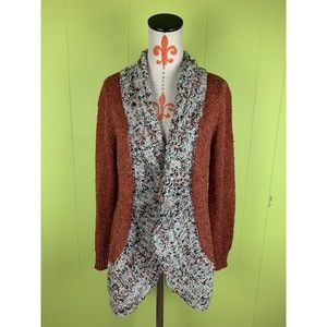 Ponsesa Cardigan Sweater Women's L Large Knit Open Front Long Sleeve Burn Red